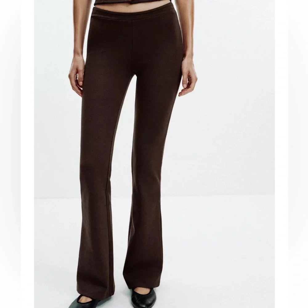 Zara NWT brown flare stretchy interlock pants